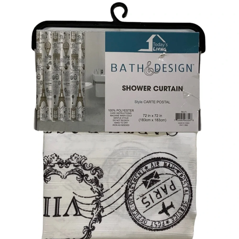 Paris Eiffel Tower Shower Curtain Fabric White Gold Multi Color 72 in X 72 in - Picture 3 of 13
